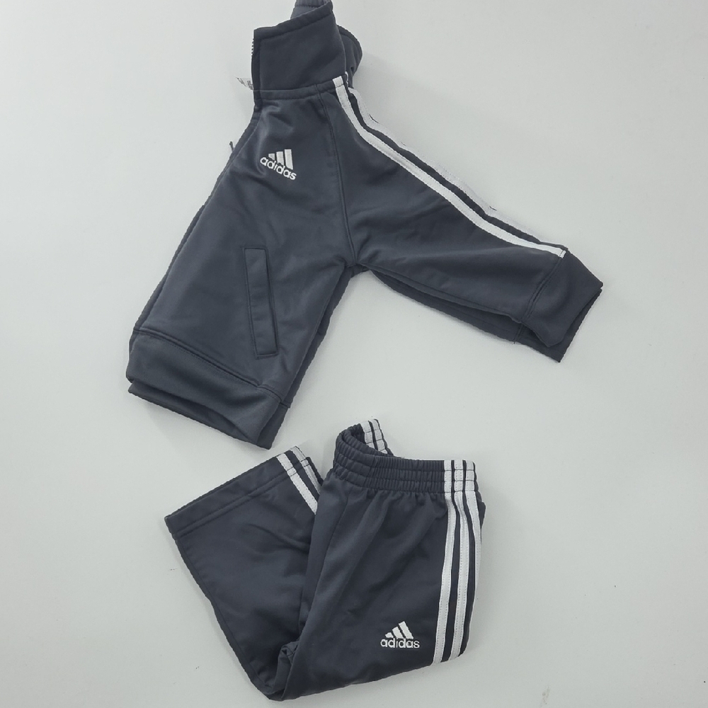 Adidas Kids Tracksuit - Dark Gray with White Stripes - Picture 14 of 15